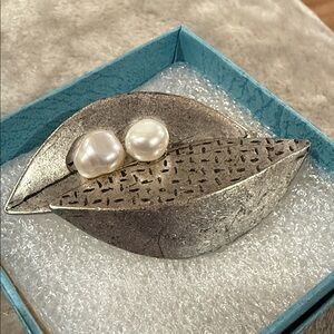 Elegant Silver Colored and Pearl Brooch